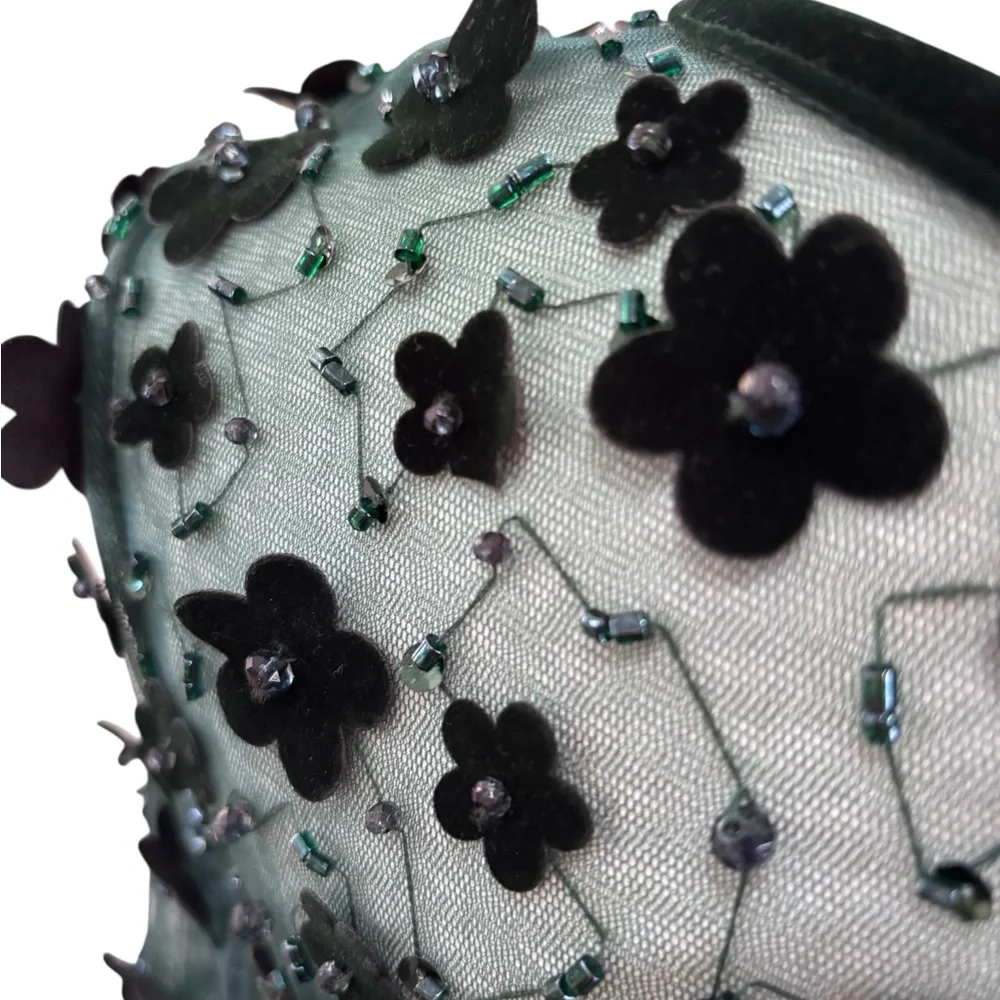 Mac Duggal Emerald Green 3D Floral Beaded Illusion Sleeve Cocktail Dress Size 10 - Picture 3 of 7